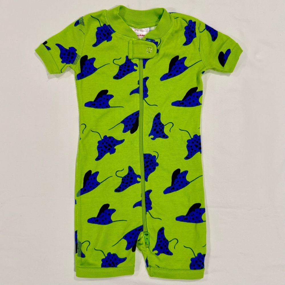 Hanna Andersson Stingray Romper Boys 3-6M Baby Print 2-Way Zip Shortie Sleeper